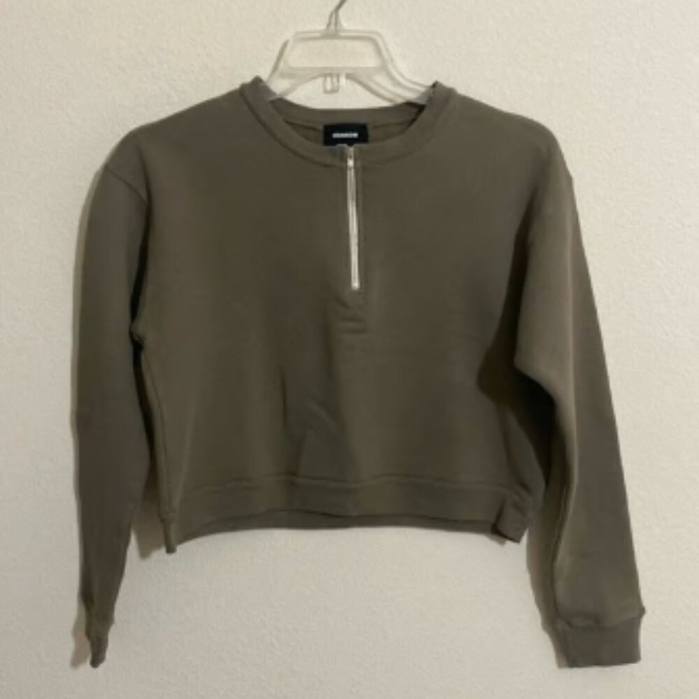 MONROW Relaxed-Fit Cropped 1/2 Zip Sweatshirt Women's Size L